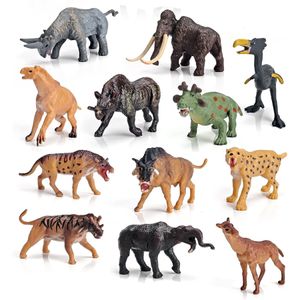 Figuras de juguete de acción Realista Mini Figuras de animales salvajes prehistóricos Modelo de animal primitivo Lanudo Saber Toothed Tige 12pcs 230617