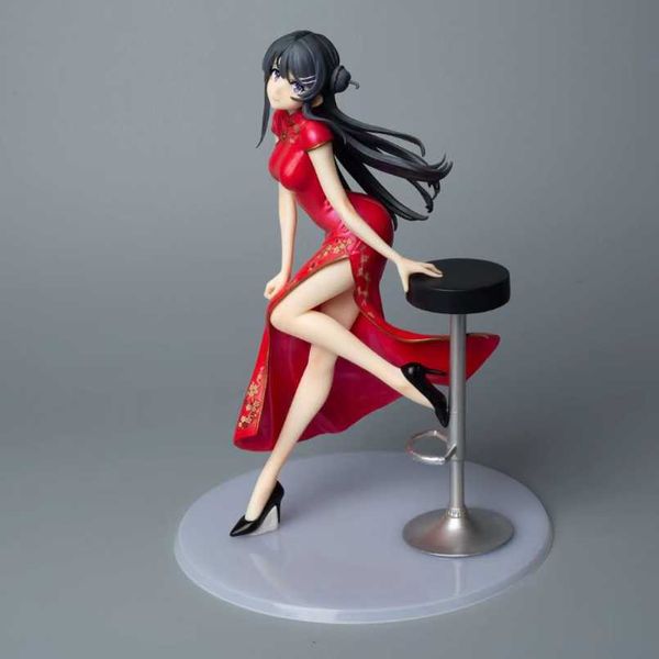 Figuras de juguete de acción Sakurajima Figura de Anime Chico joven Sakurajima Sexy cheongsams rojos chica modelo colección regalo