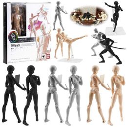 Figuras de juguete de acción SHFiguarts Body Kun DX Set figura móvil BODY KUN / BODY CHAN Color gris / naranja Ver PVC Figura de acción de colección Modelo de juguete 230629