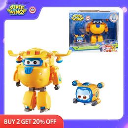 Figurines de jouets d'action Super Wings 2 pack Set 5 Transforming Donnie Airplane Robot Figures Action + Super Pet Donnie With Light Kid Birthday Gift Toys L240402