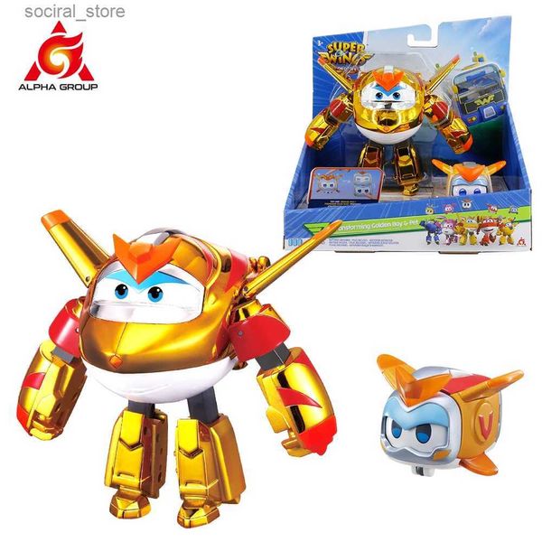 Action Toy Figures Super Wings 2 pack Set 5 pouces Golden Boy transformant Robot de l'avion en 10 étapes + animal de compagnie avec des figures d'action légères Kid Toys L240402