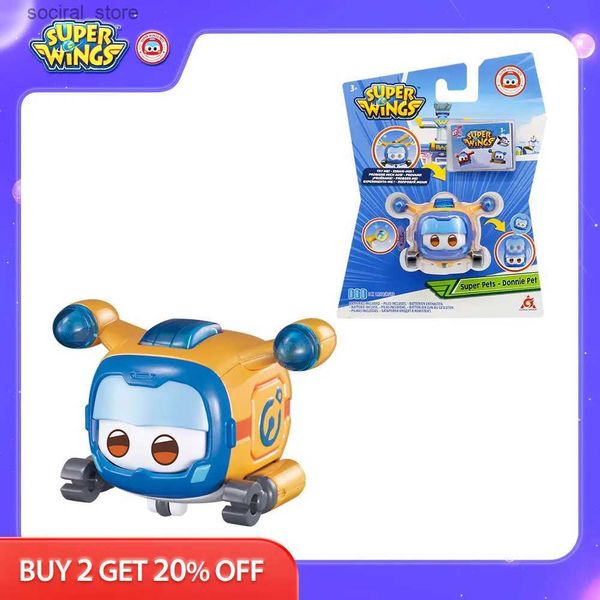 Action Toy Figures Super Wings Super Pet Donnie Press Top pour changer d'émotion pour enfants empilables avec des lumières