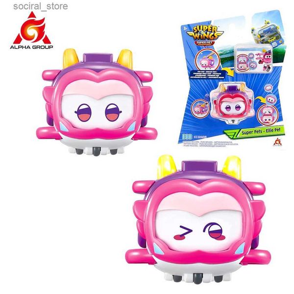 Action Toy Figures Super Wings Super Pets -Ellie Pet Bouton pour le changement Expressions avec Lights Roues Figures d'action Empilable Kid Toys Gifts L240402