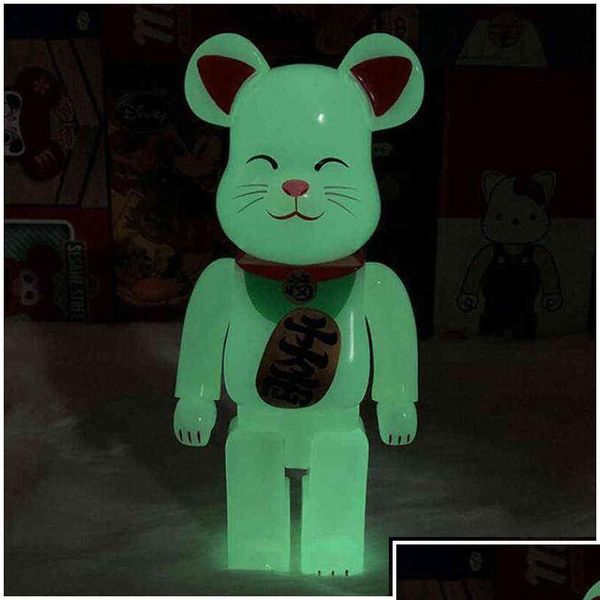 Action Toy Figures Jouets 28Cm Noctilucous Lucky Cat Bearbricklys Blocs Poupées Art Collection Modèle À Un Ami Enfants Cadeau Drop Delive Dhei2