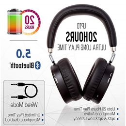 Freeshipping Active Noise Cancelling-Kopfhörer Bluetooth-Kopfhörer mit Mikrofon Aptx Low Latency Deep Bass Wireless-Kopfhörer Over Ear Whjnc