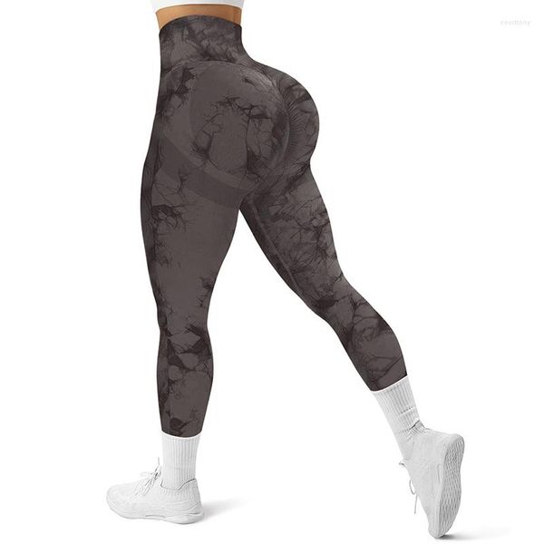 Pantalones activos 2023 Leggings teñidos sin costuras Pantalones de yoga Pantalones cortos Mujer Fitness Elástico Transpirable Levantamiento de cadera Deportes de ocio Lycra Spandex