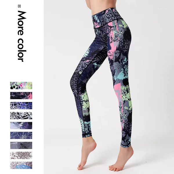 Pantalones activos 2024 Impresión Personalidad Nicho Yoga Cultivador femenino Cintura alta Levantamiento de cadera Ropa de baile Estiramiento Deportes Gimnasio