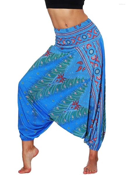 Pantalon actif 2024 femmes bohème Yoga hippie Harem smocké taille pantalon fluide plage Sports
