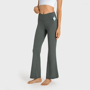 Pantalon actif 29 '' Nylon 66 fibres Gym Yoga Flare Leggings femmes taille haute ourlet fendu jambe large pour Fitness Jogging vêtements de loisirs quotidiens