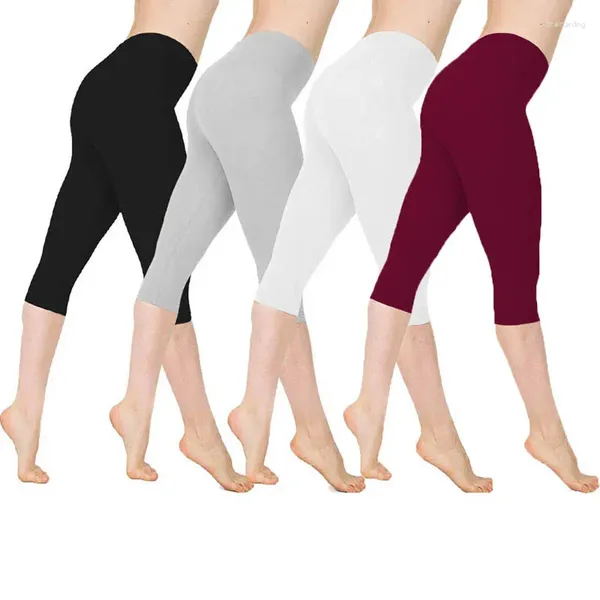 Pantalon actif 3/4 Yoga Femmes Calf-Length Capri Pant Sport Leggings Fitness Gym High Waist Leggins Black Drop
