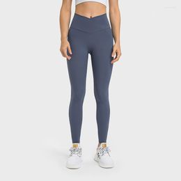 Actieve broek ABS loli sexy v-shape sport fitness workout leggings vrouwen kruis taille sportschool panty yoga met zakken 7/8 lengte activewear