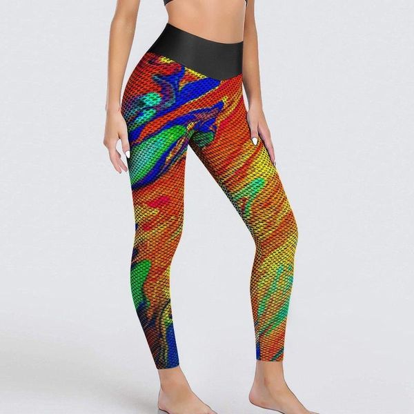 Pantalon actif abstrait liquide Leggings imprimé coloré Gym Yoga taille haute élastique sport collants femme rétro Leggins