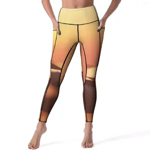 Pantalon actif aventure désert Leggings avec poches coucher de soleil imprimé Yoga Push Up Fitness Legging esthétique extensible