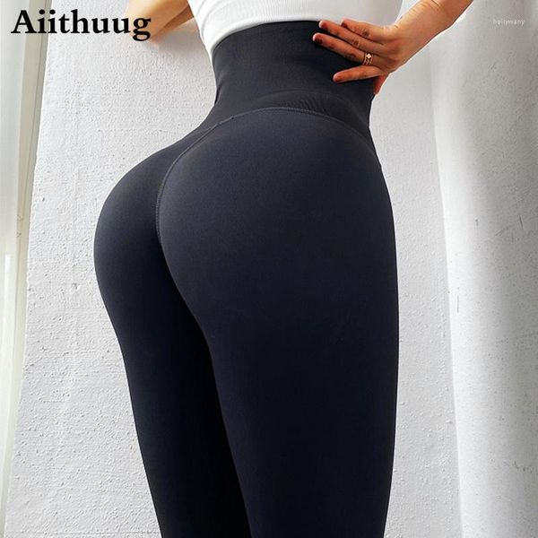 Pantalon actif Aiithuug Yoga taille haute pour les femmes entraînement de contrôle du ventre Leggings de Compression athlétique avec poches pleine longueur