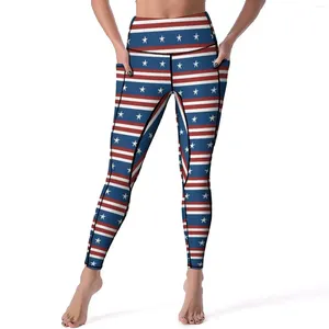 Pantalones activos Leggings con estampado de bandera estadounidense Día Nacional Fitness Yoga Push Up Sweet Sport bolsillos Stretch Legging personalizado