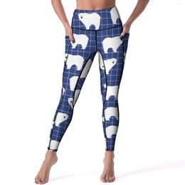 Pantalon actif Arctic Animal Plaid Qualité Yoga Ours Polaire Imprimer Leggings Taille Haute Fitness Leggins Femmes Vintage Stretchy Sport Legging