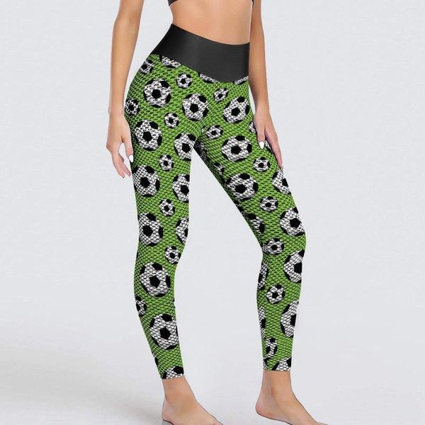 Aktywne spodnie Ball Print Yoga Women Cartoon Legginsy piłkarskie Push Up Eleganckie rajstopy sportowe Elastyczne legginsy do biegania