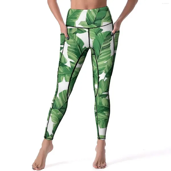 Pantalon actif Leggings feuille de bananier imprimé Tropical Push Up Yoga doux Stretch Legging femmes modèle entraînement Sport