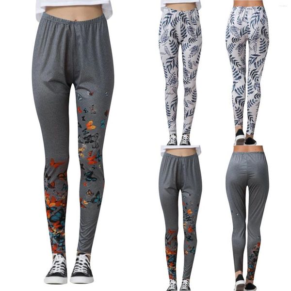 Pantalones activos con estampado de banda para mujer, mallas ajustadas para Yoga, correr, pista Floral para entrenamiento elástico estampado y trotar