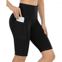 Active Pants Biker Shorts With Pockets Taille haute Workout Yoga Non See-Through Tummy Control Athletic Running