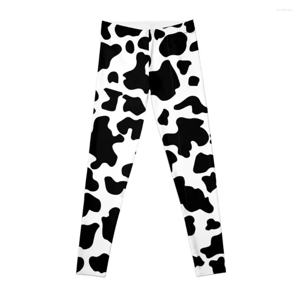 Pantalons actifs Leggings imprimés de vache noir et blanc