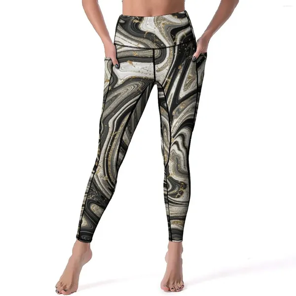 Pantalones activos Leggings de mármol blanco Biratráneo Moderno estampado High Wist Yoga Legging Legging Legging Fitness Fitness Sport