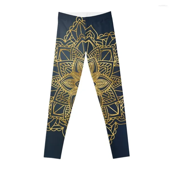 Pantalones activos Leggings con mandala azul y dorado Ropa de golf Pantalones para mujer