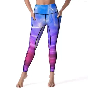 Actieve broek blauw roze paarse vloeibare leggings abstract kunsttraining gym yoga push omhoog basale sport panty reklagrekkende legging