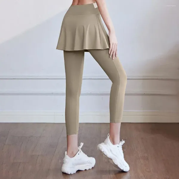 Pantalones activos Leggings atléticos transpirables Yoga de cintura alta con pantalones de falda topo para mujeres Anti-exposición rápida