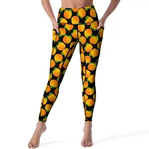 Actieve broek Heldere sinaasappels Leggings Fresh Fruit Print Fitness Gym Yoga Hoge taille Sportpakketten Zakken Strekontwerp Legging