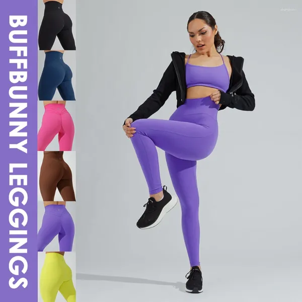 Pantalones activos Buffbunny Leggings Yoga 3 líneas Cintura alta Elástico Mujeres Fitness Medias Entrenamiento Sin costuras Gimnasio Mujer Correr Deportes Leggins