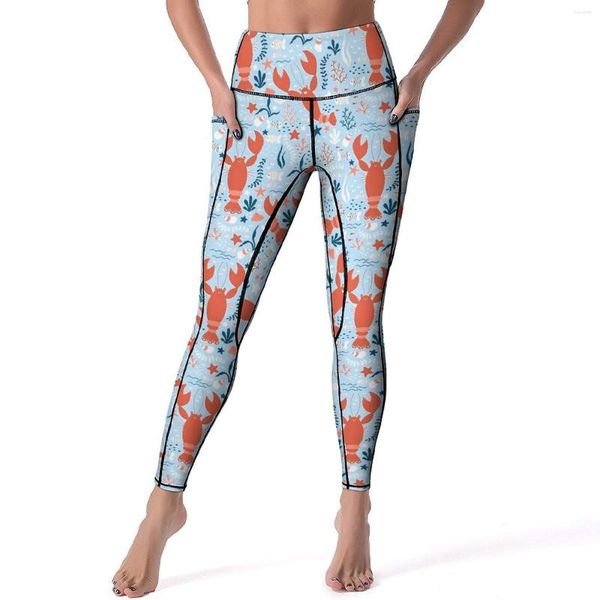 Pantalones activos Leggings de langostas alegres con bolsillos Diseño de estampado animal Yoga Push Up Gym Legging Vintage Elástico Medias deportivas