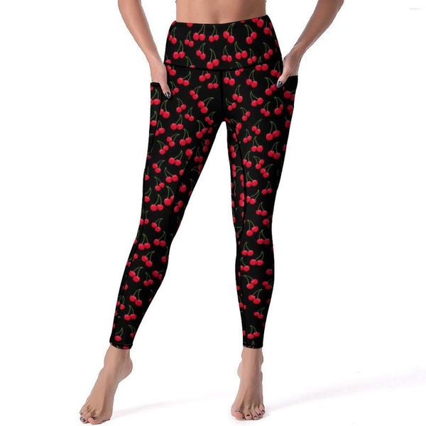 Pantalon actif cerises jubilé Yoga Fruits rouges imprimé Leggings de gymnastique taille haute collants de sport extensibles nouveauté imprimé Legging cadeau