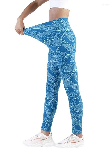 Pantalones activos CKAHSBI, mallas sexis para mujer, mallas de cintura alta para mujer, mallas informales de LICRA para entrenamiento de poliéster elástico con estampado de hojas para mujer