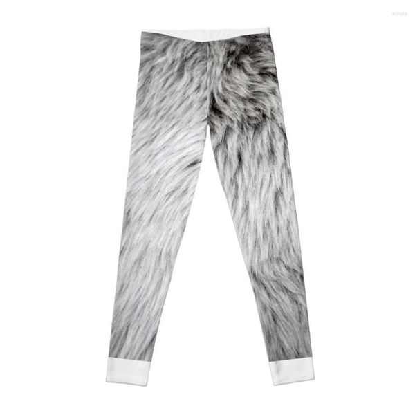 Active Pants Close-up of Grey Faux Fur Leggings Women's Push Up Sport Women