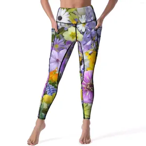 Pantalon actif imprimé floral coloré yoga floral et papillons leggings de remise en forme push up collants de sport extensibles doux legging personnalisé