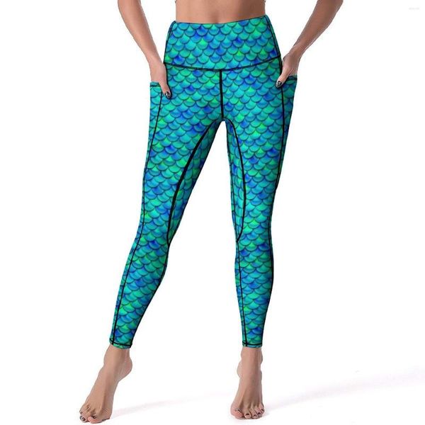 Pantalon actif coloré sirène qualité Leggings Aqua bleu écailles Fitness Yoga dame Sexy élégant Leggins élastique Sport Legging