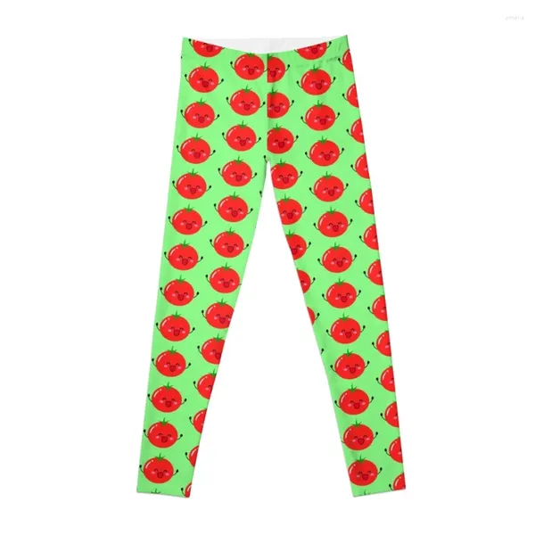 Pantalones activos Cute Happy Tomato (Mint Green BG) Leggings deportivos femeninos de cintura alta para gimnasio para mujer