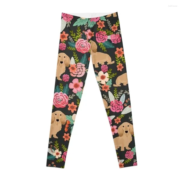 Pantalon actif chien de teckel avec fleurs leggings chaussures de sport femmes