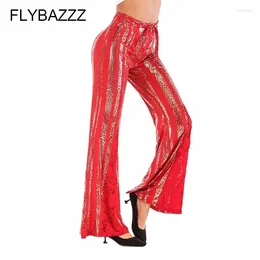 Active Pants Elegant Leopard Print Flare Women Fashion Loose Long Pant High Waist Slim Wide Leg Trousers Striped Elastic Yoga