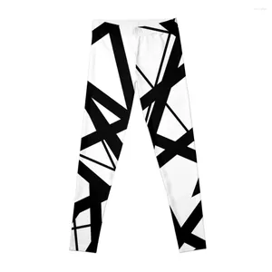 Actieve broek EVH: authentieke zwarte witte strepenontwerp (puur wit) leggings gym sportieve vrouw