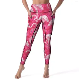 Pantalon actif Fancy Pink Flamingo Leggings Tropical Bird High Taist Yoga Funny Stretch Legging Female Design Gym Sports