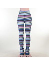 Pantalones activos moda tejido pantalones largos de rayas multicolores para mujeres
