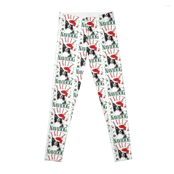 Pantalones activos Feliz Navidog lindo perro Border Collie con sombrero de Navidad Leggings deportes mujer gimnasio Push Up Fitness pantalones para mujer