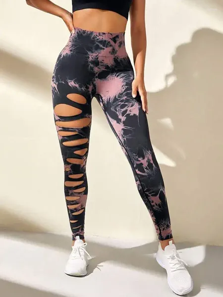 Pantalones activos, ropa deportiva para Fitness, mallas sexis de cintura alta con realce para gimnasio, mallas rojas para correr, mallas caladas con tinte anudado para mujer