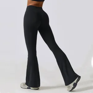Pantalon actif flare leggings yoga pantomane femmes hautes taies large leg gym d'entraînement de fitness sport noir évasé de danse latin