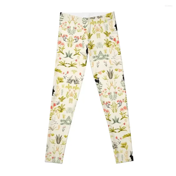 Pantalones activos Patrón de flores con pequeños conejos negros Leggings para niñas Ropa deportiva para mujer