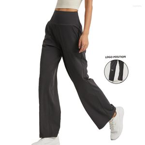 Actieve broek vier seizoenen nylon high taille yoga wide been dames uitvoering rechte ademende dans voor dames