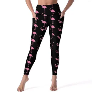 Pantalon actif Birds Funny Imprime les leggings Pink Flamingos Fitness Yoga Push Up Vintage Sport Pockets Legging Graphic Elastic