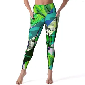 Pantalones activos divertido papel Yoga mujeres flores tiras estampado Leggings cintura alta lindo Legging diseño elástico Fitness deporte